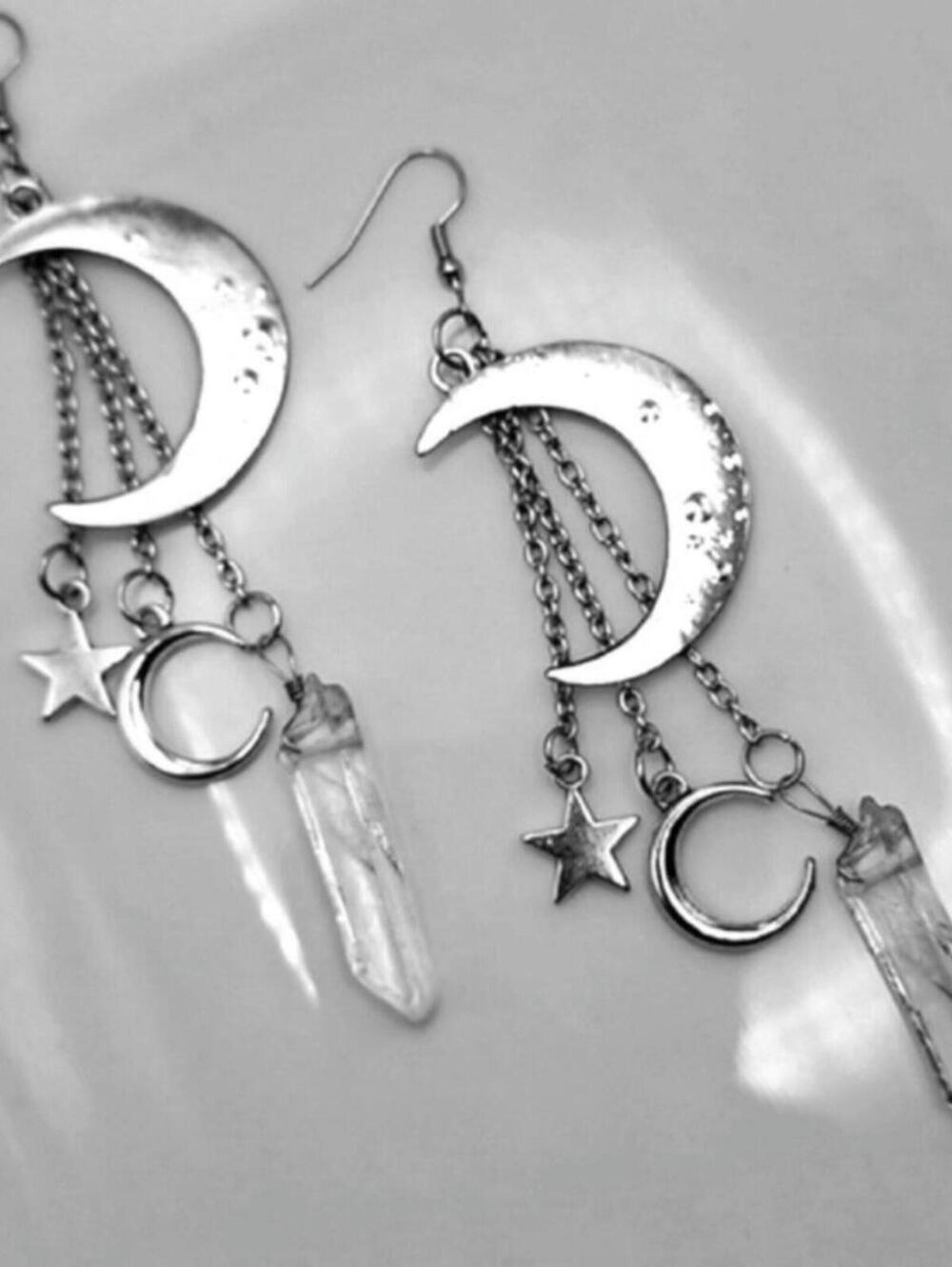 Stardust & Moonlight Silver Crescent Moon Crystal Earrings